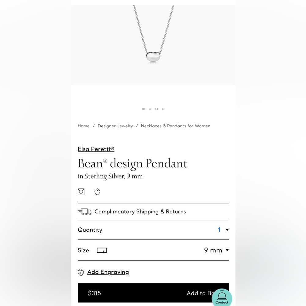 Tiffany & Co. Silver Pendant Necklace Sterling Silver